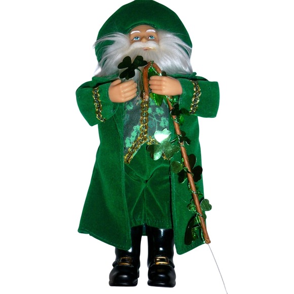 Other - St Patricks Day Leprechaun Doll Green Velvet Gold Trim Shamrock Staff 10 inch